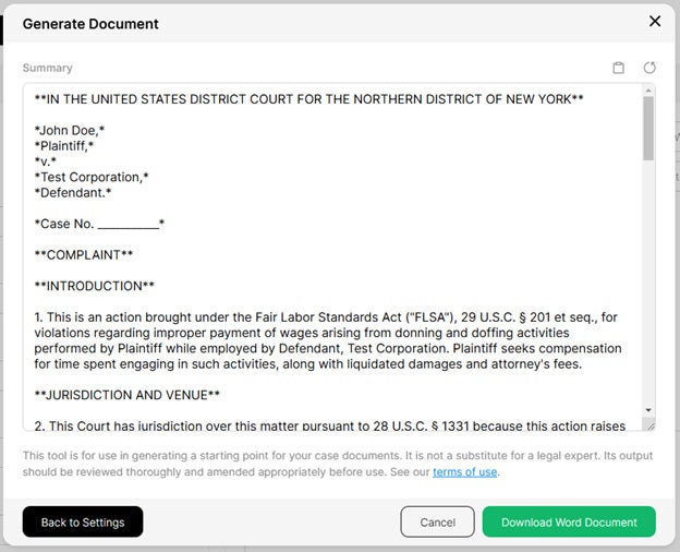 AI-Generated Case Documents